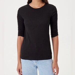 Goldie Lewinter Black Peruvian Pima Cotton Ruched Half Sleeve Tee Crew Neck L